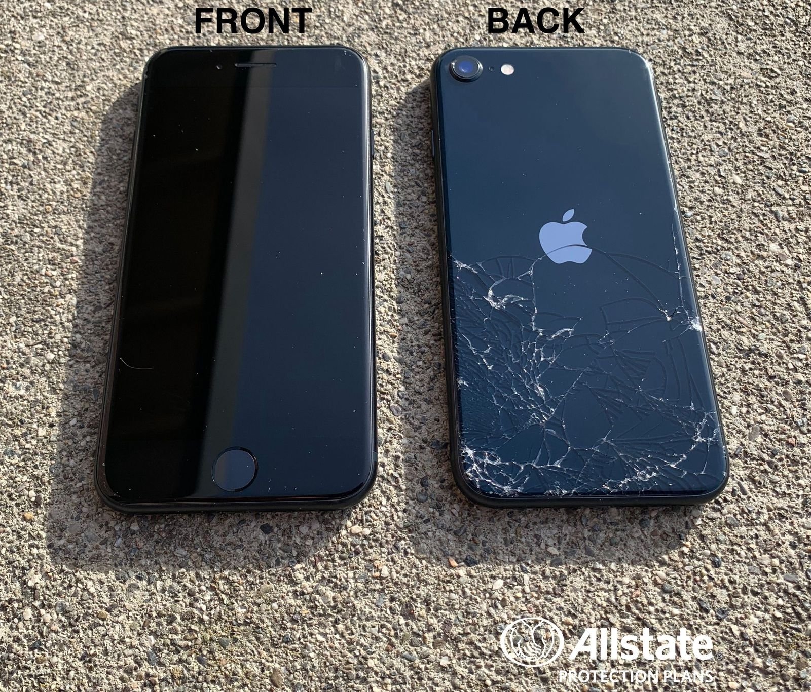 iPhone SE dengan layar rusak dan bagian belakang.