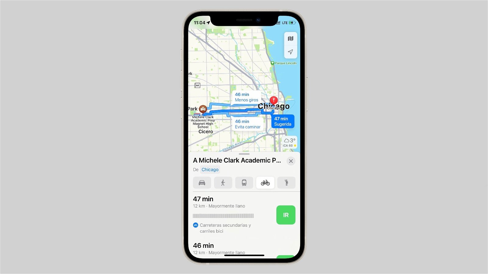 Rutas ciclistas de Apple Maps en Chicago