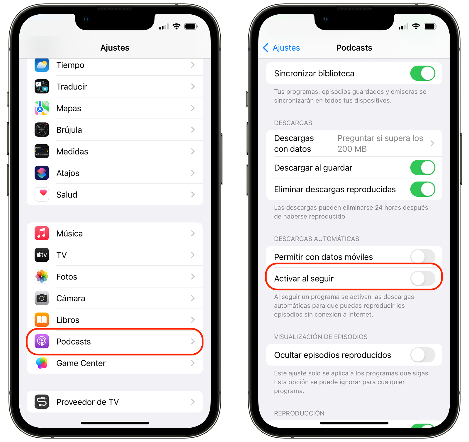 Desactivar las descargas automáticas en la app Podcasts