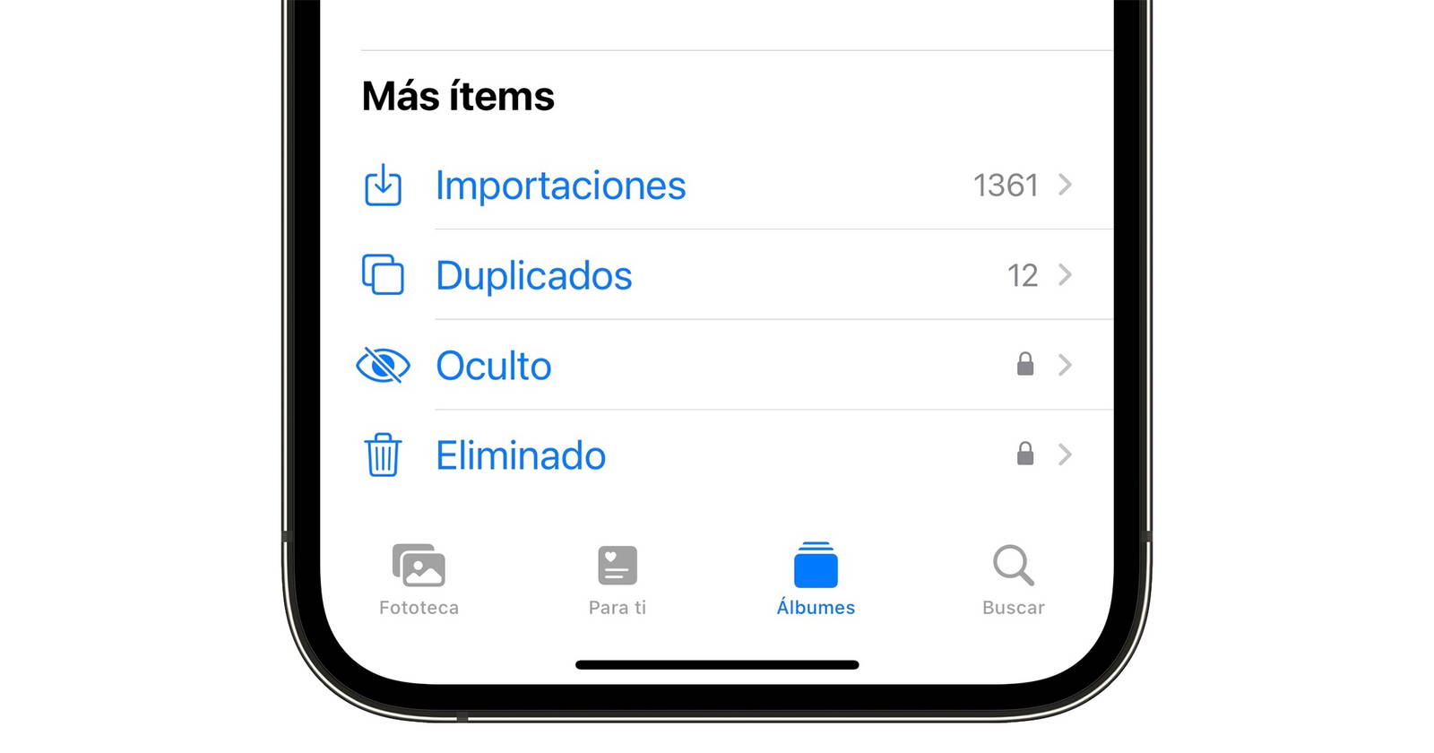 álbumes Oculto y Eliminado iOS 16