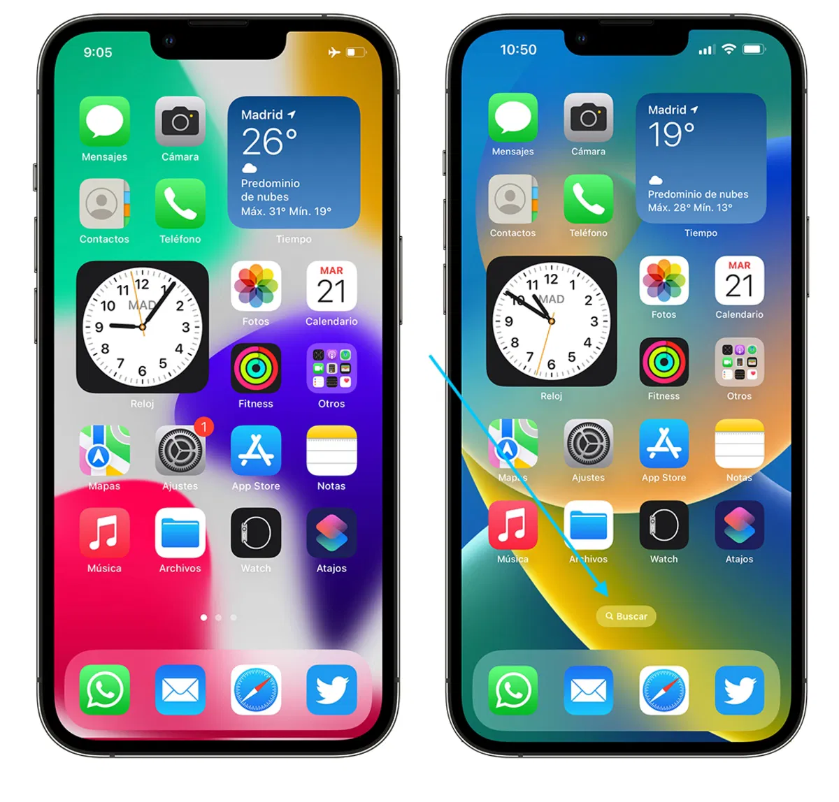 pantalla inicio ios 15 vs ios 16