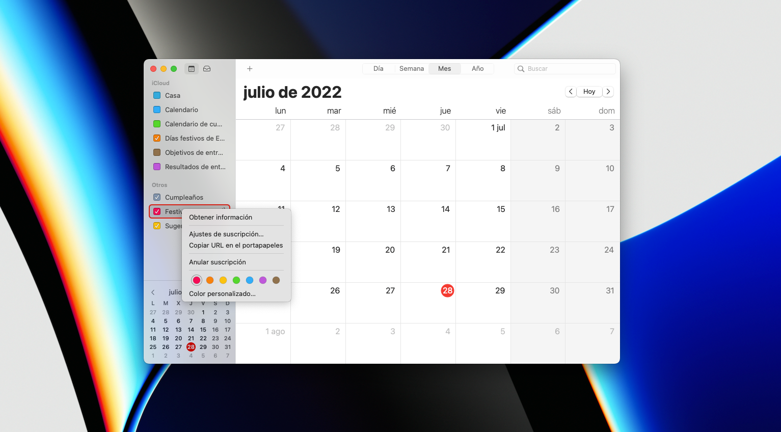 Cambiar el color del calendario en Mac