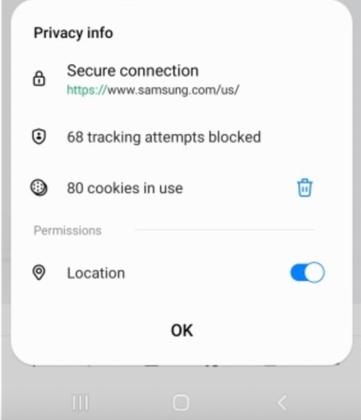 Privacidad de Samsung Internet 19.0
