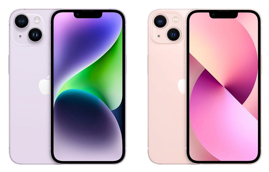 iPhone 14 vs iPhone 13 en púrpura y rosa