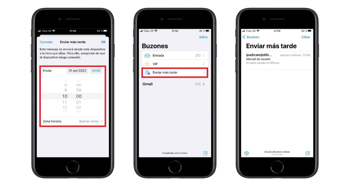 Cómo programar, recordar o deshacer el envío de un mail en el iPhone