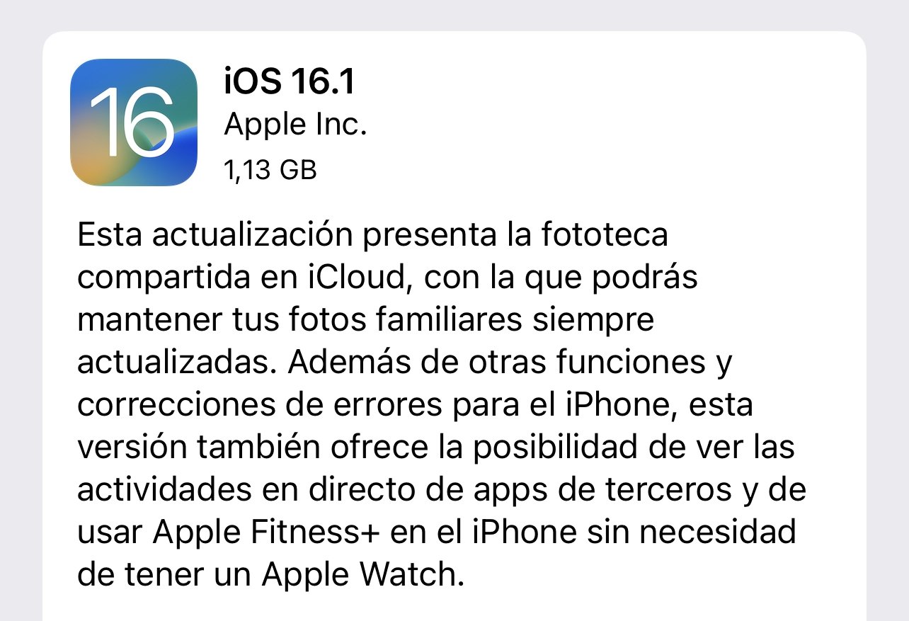 iOS 16.1 actualizar