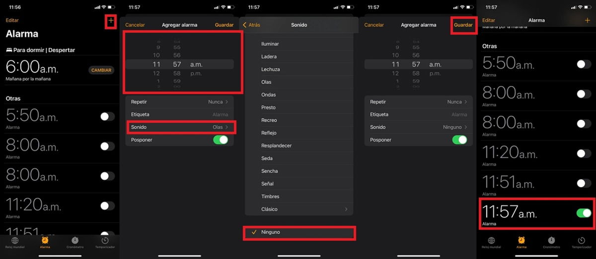 How to create an alarm on the iPhone that does not ring and only