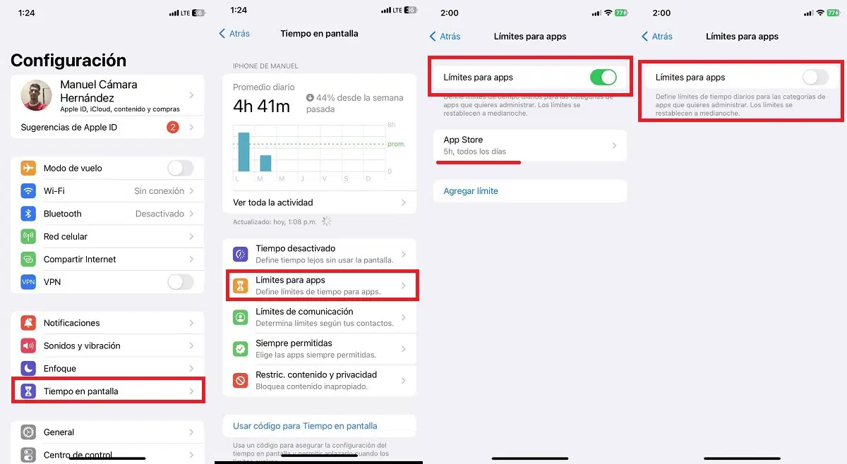 Como quitar la restriccion de tiempo de uso de la App Store en el iPhone