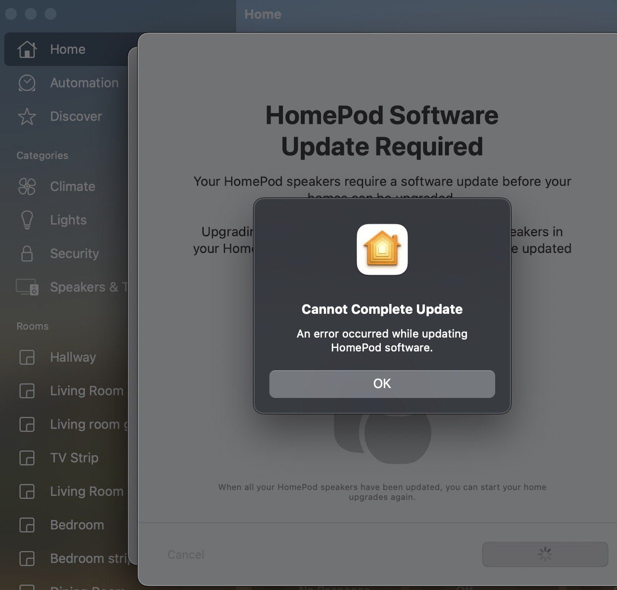 Error HomeKit iOS 16.2