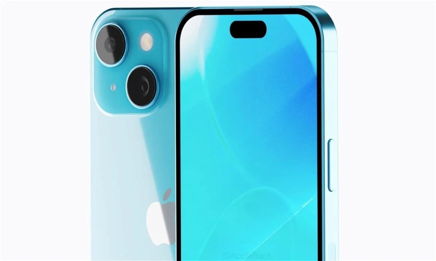 Concepto de iPhone 15 en color azul cian con Dynamic Island