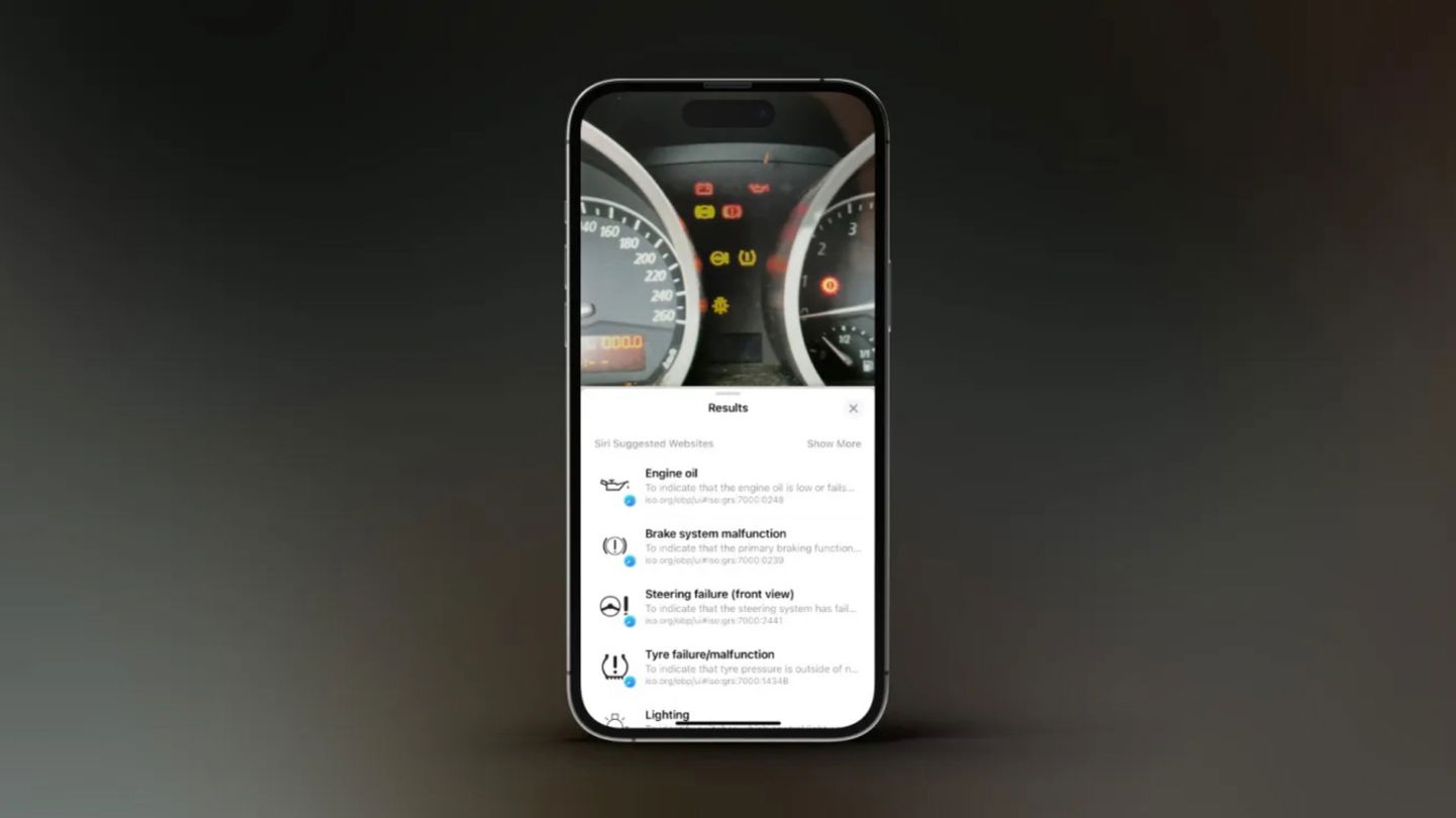 Buscador Visual de iOS 17 con los datos de un coche