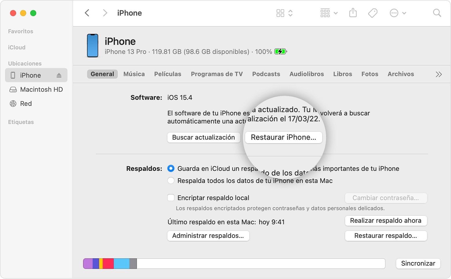 Restaurar iPhone desde Mac