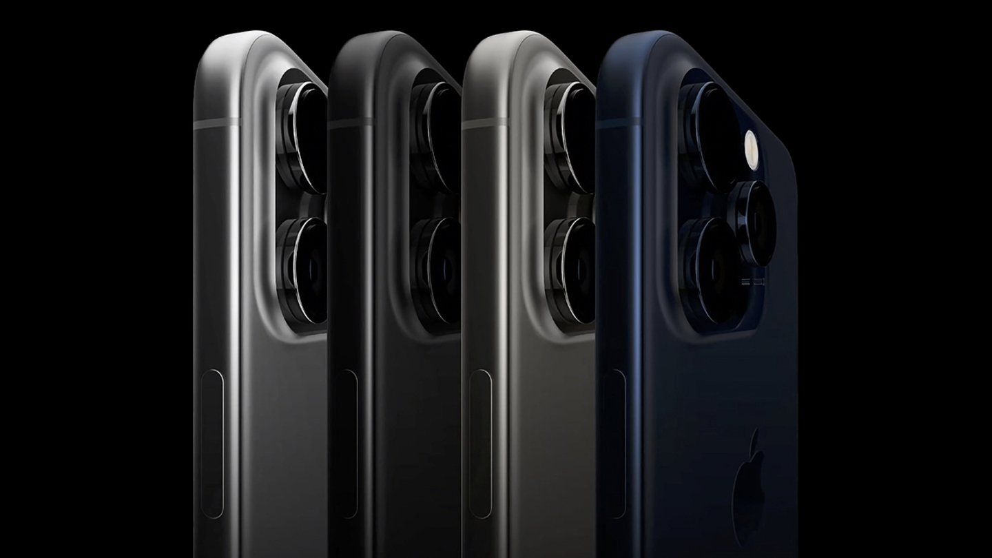 Concepto de iPhone 15 Pro en cuatro colores diferentes