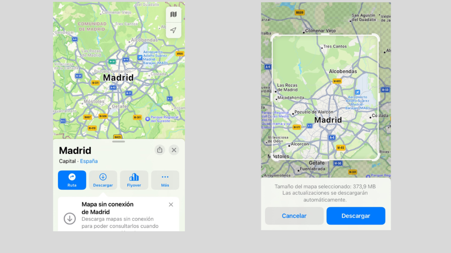 Interfaz de Mapas sin conexión en Apple Maps