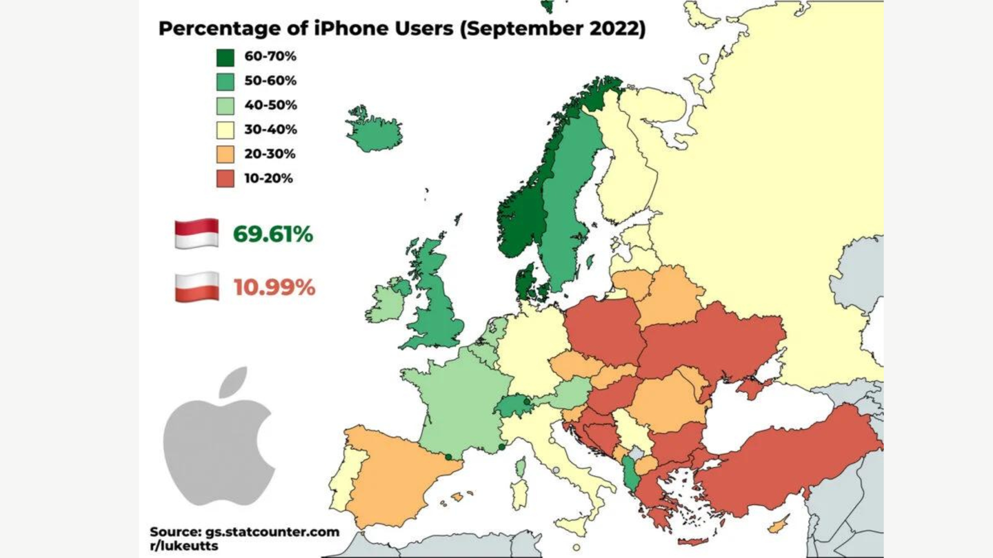 Usuarios de iPhone en Europa mapa
