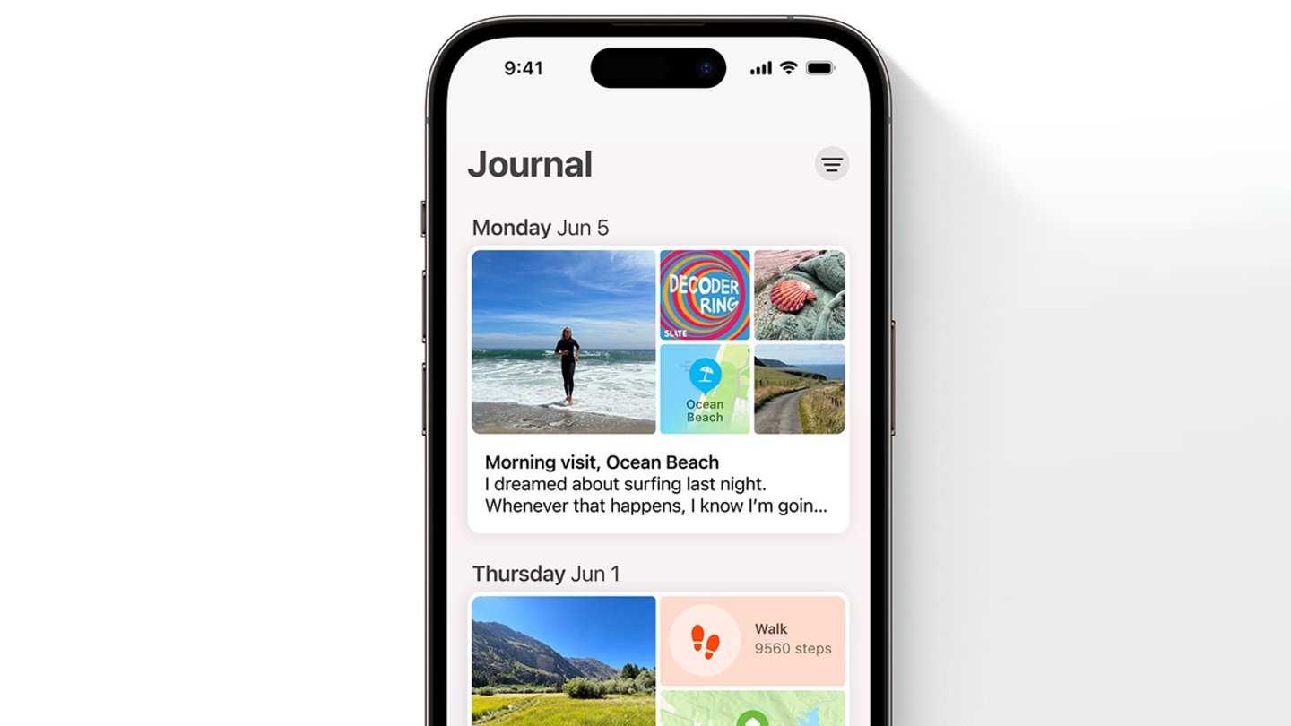 Un iPhone con la nueva app Diario de iOS 17