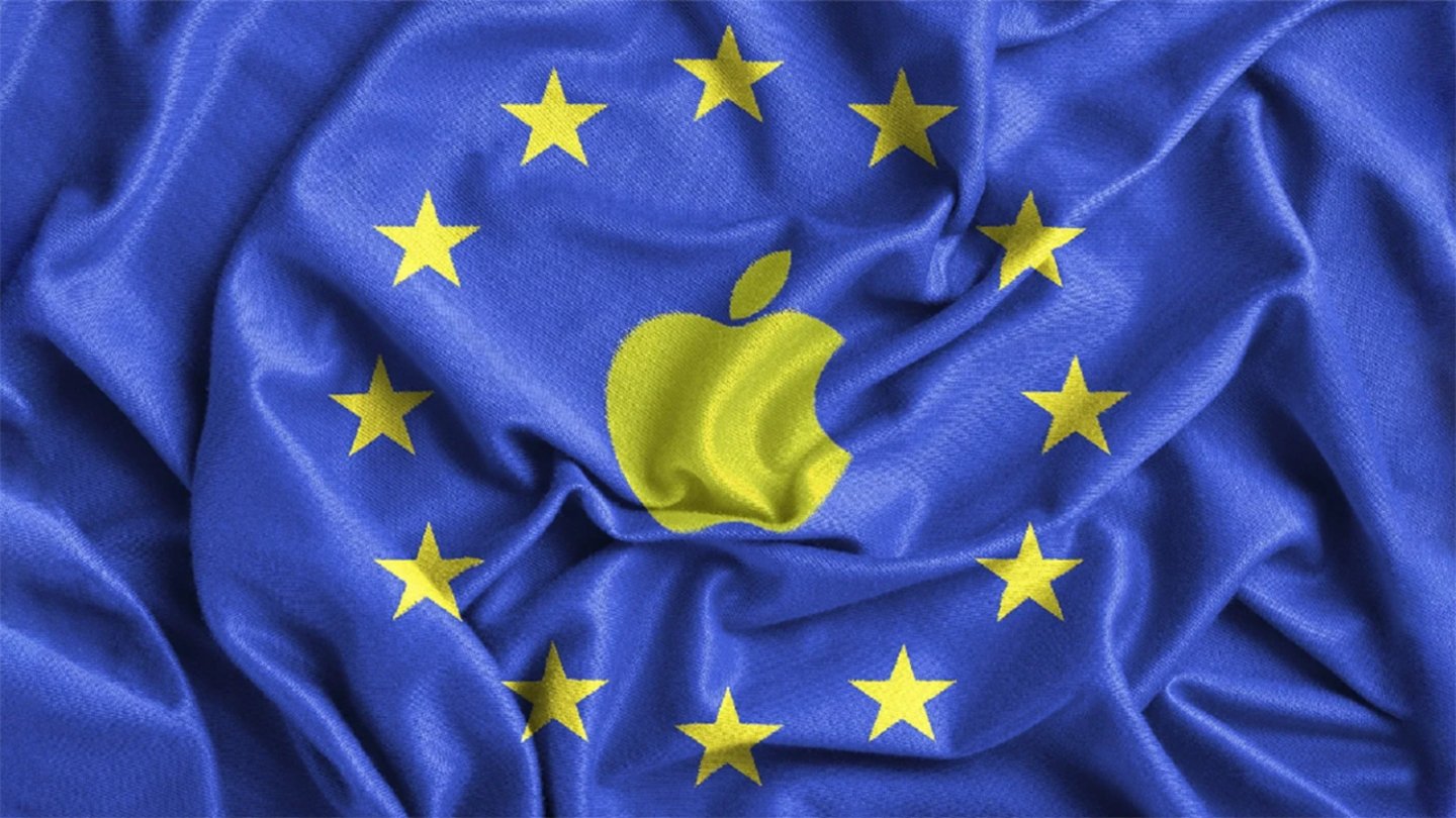 Icono de Apple en bandera de Europa