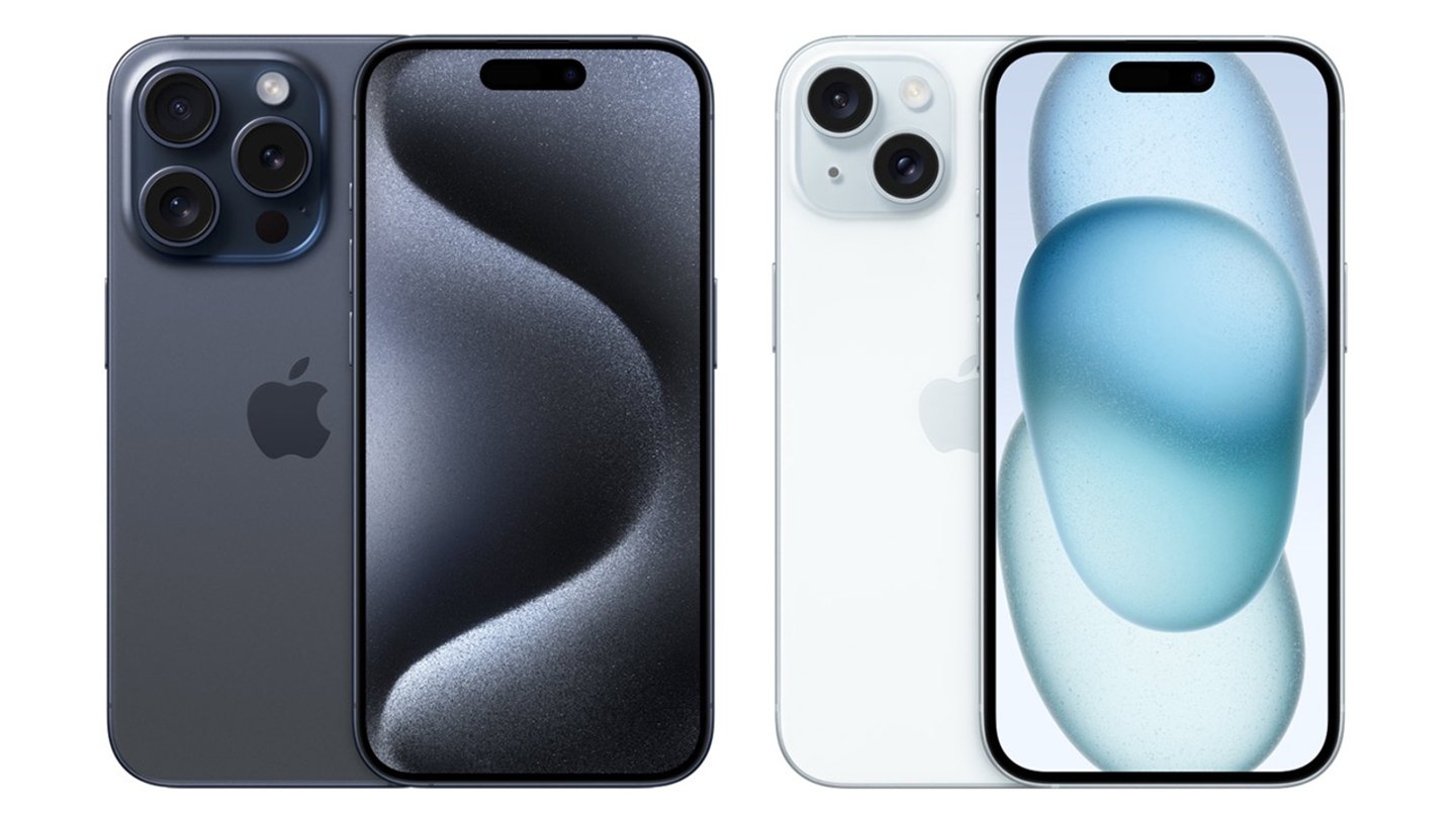 iPhone 15 Pro y iPhone 15 de color azul