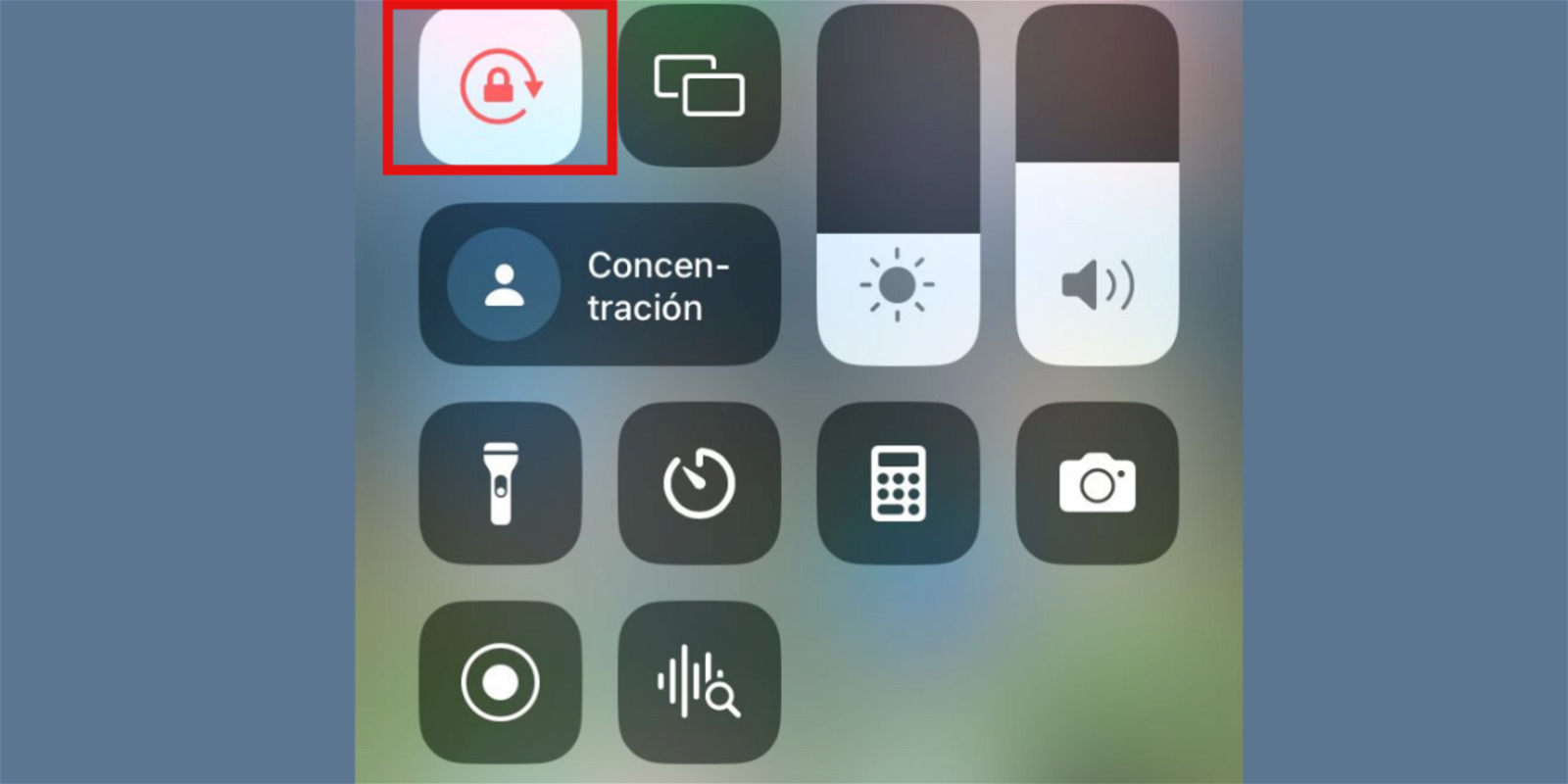 Menú rotar pantalla en centro de control de iOS