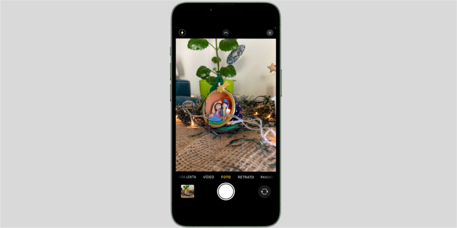Imagen de un nacimiento vista en la cámara del iPhone  con una cuadrícula