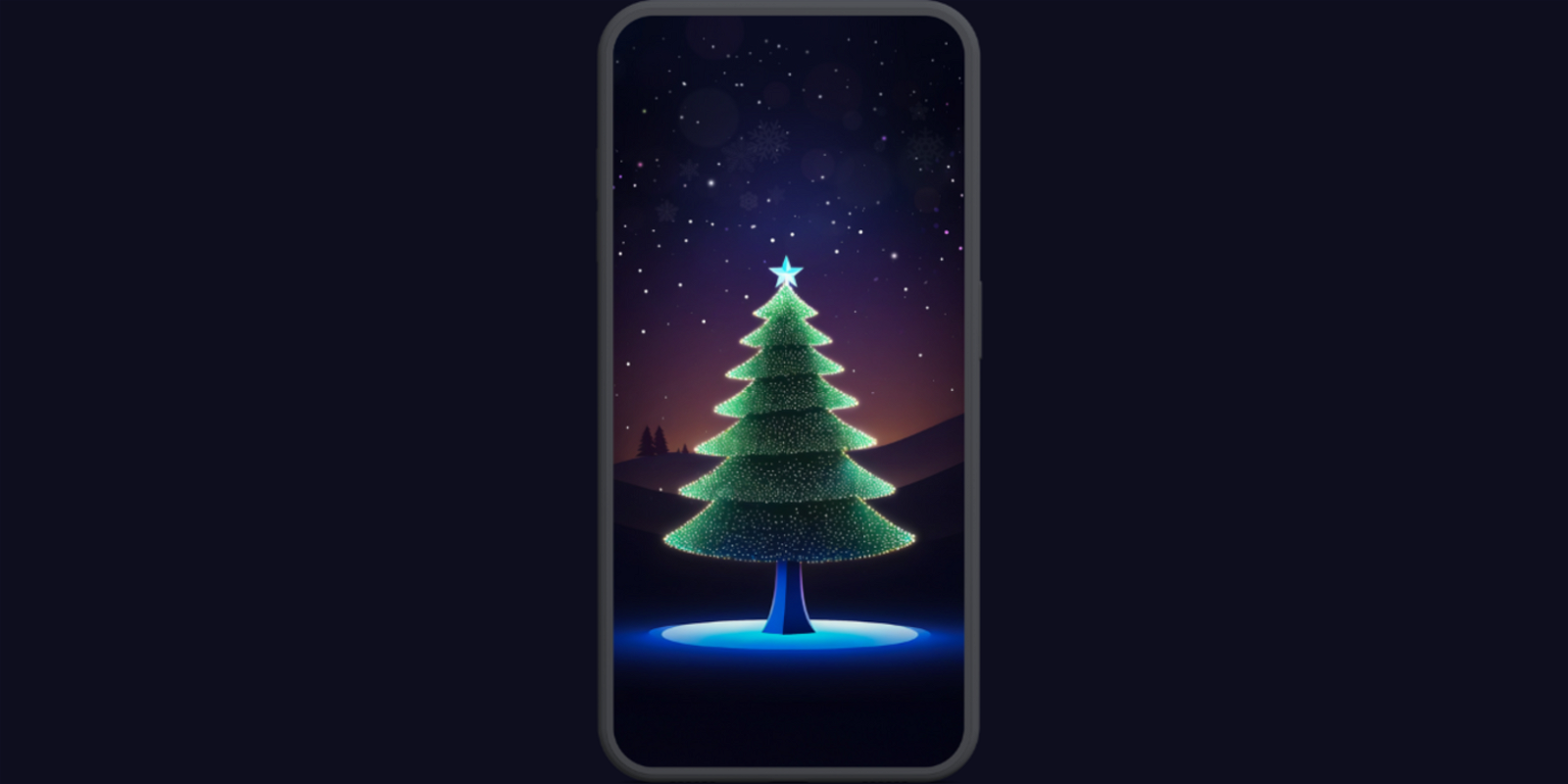 Pantalla de móvil con wallpaper de árbol de Navidad