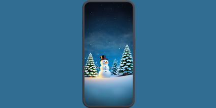 Mobile screen with snowman wallpaper