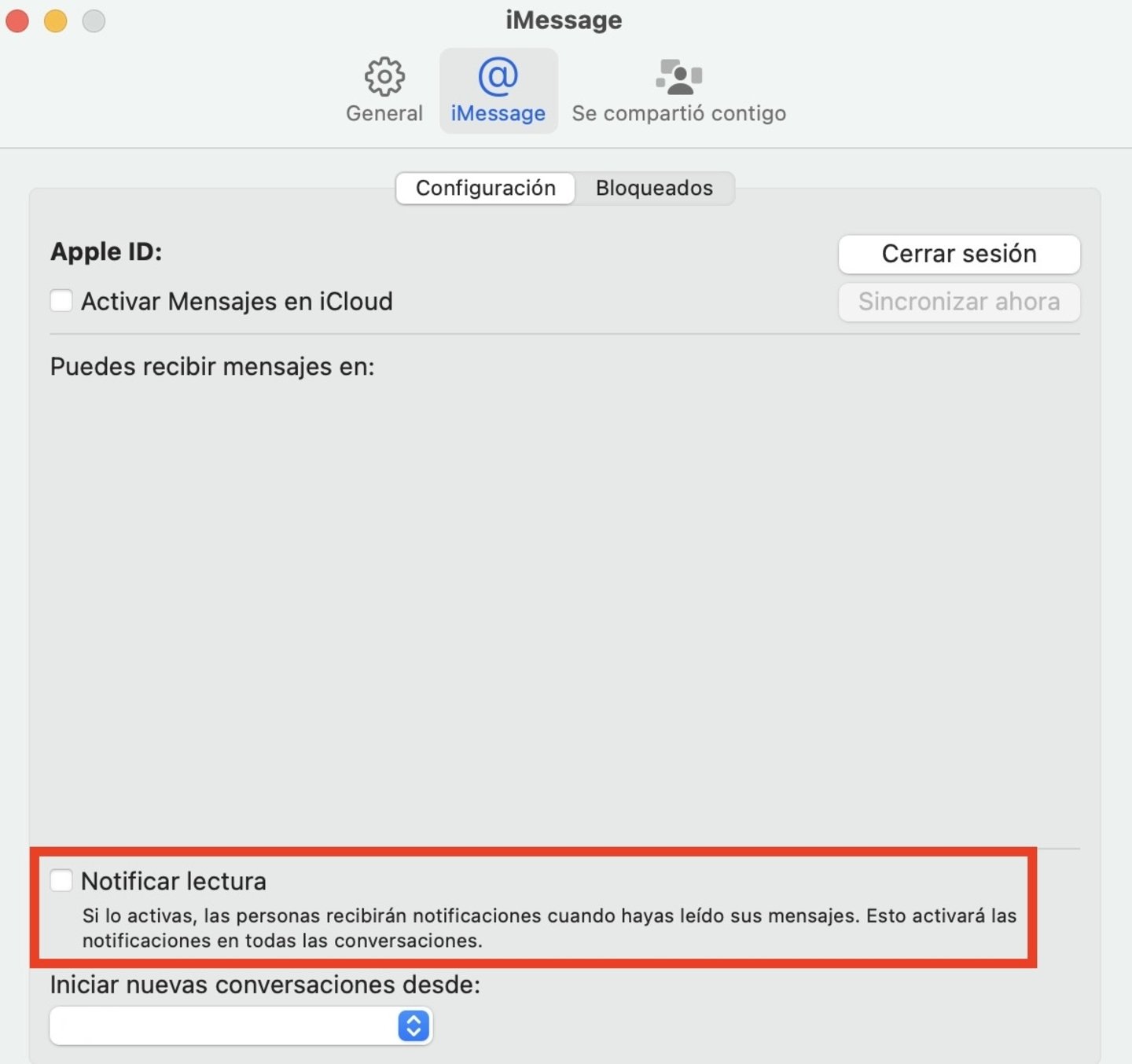 Desactivar notificar lectura en Mensajes de macOS