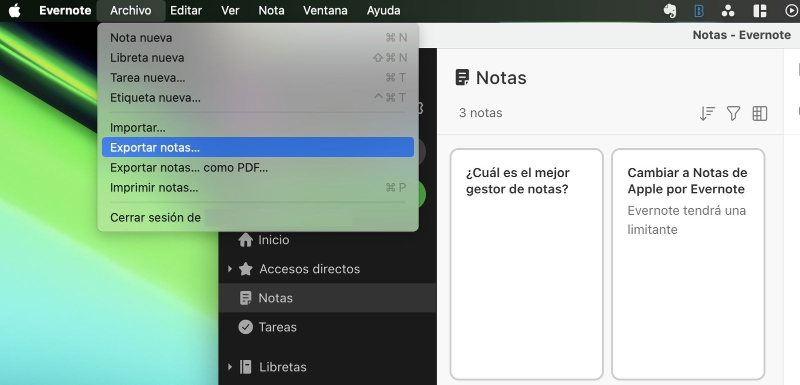 Exportar notas de Evernote