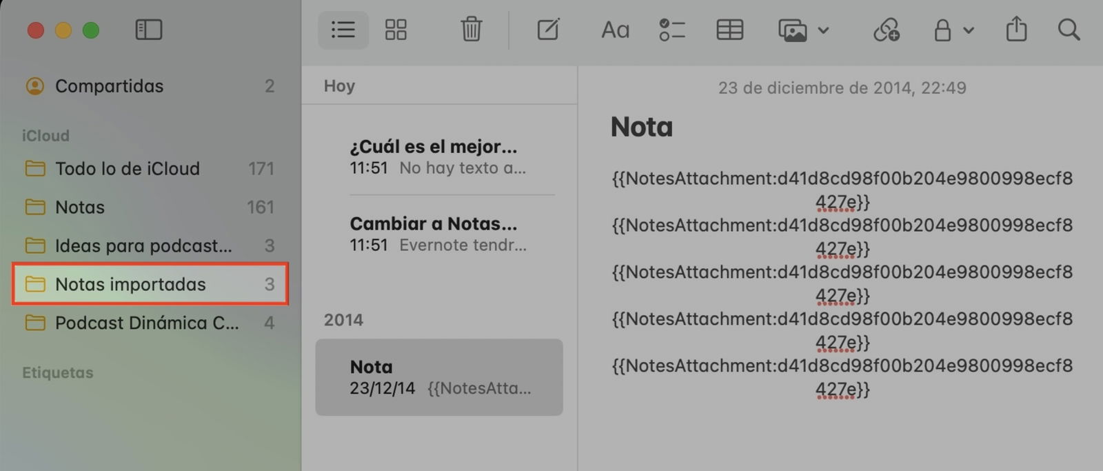 Notas importadas en Apple