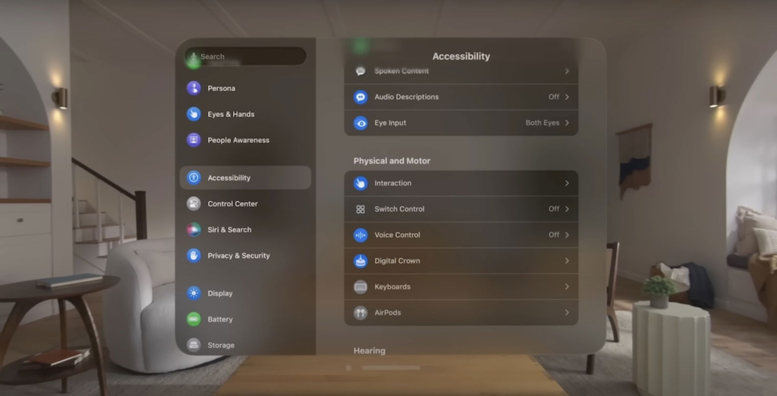Ajustes de accesibilidad en Apple Vision Pro