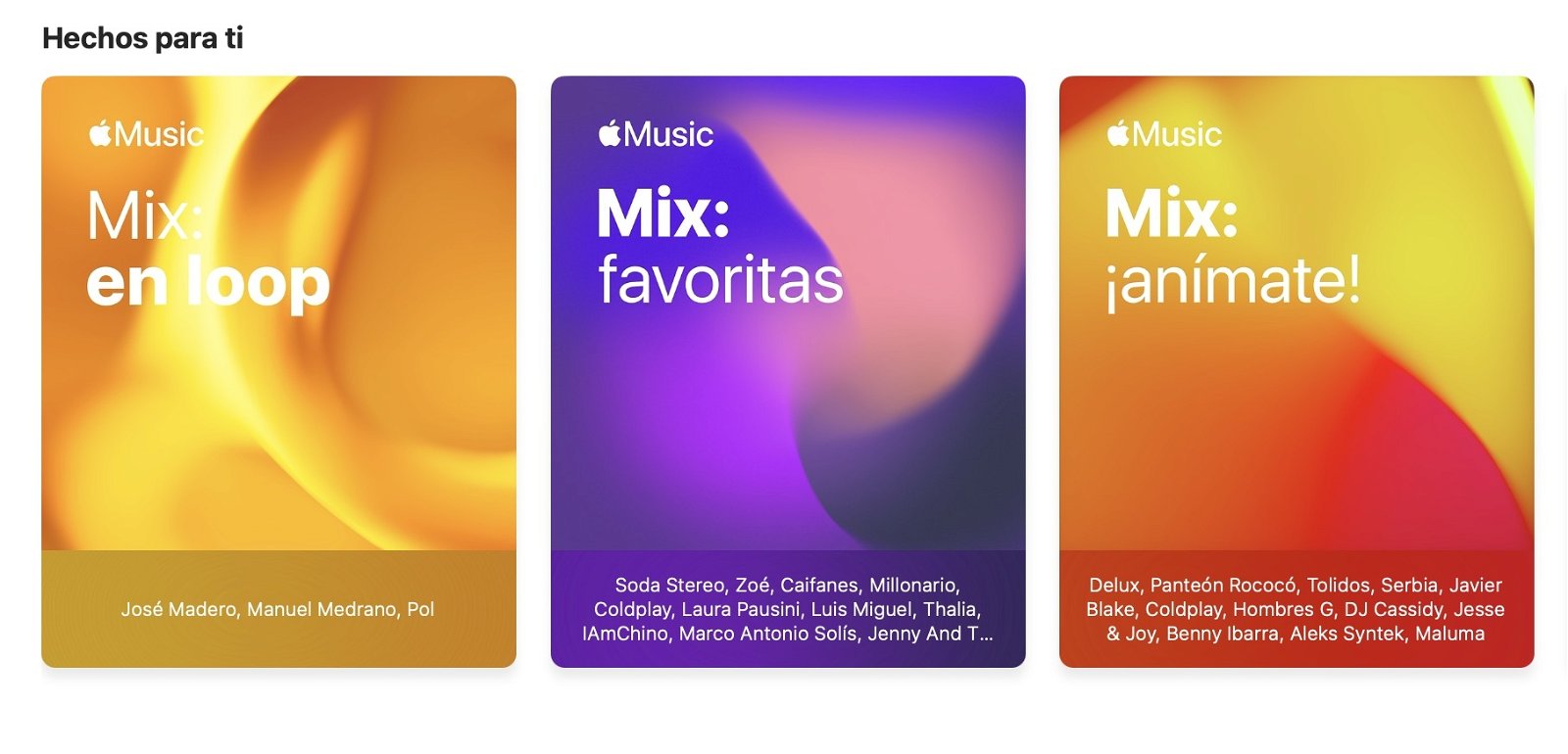 Algunos de los mix principales en Apple Music