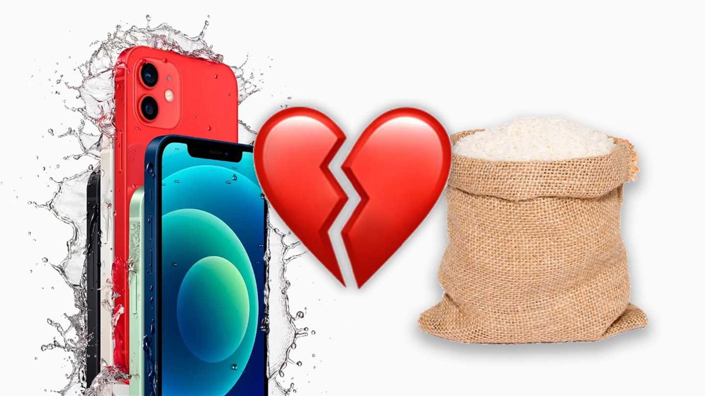 iPhone, arroz y emoji del corazón roto