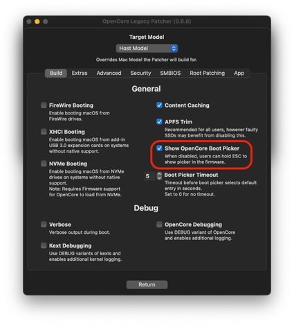 Final OCLP settings