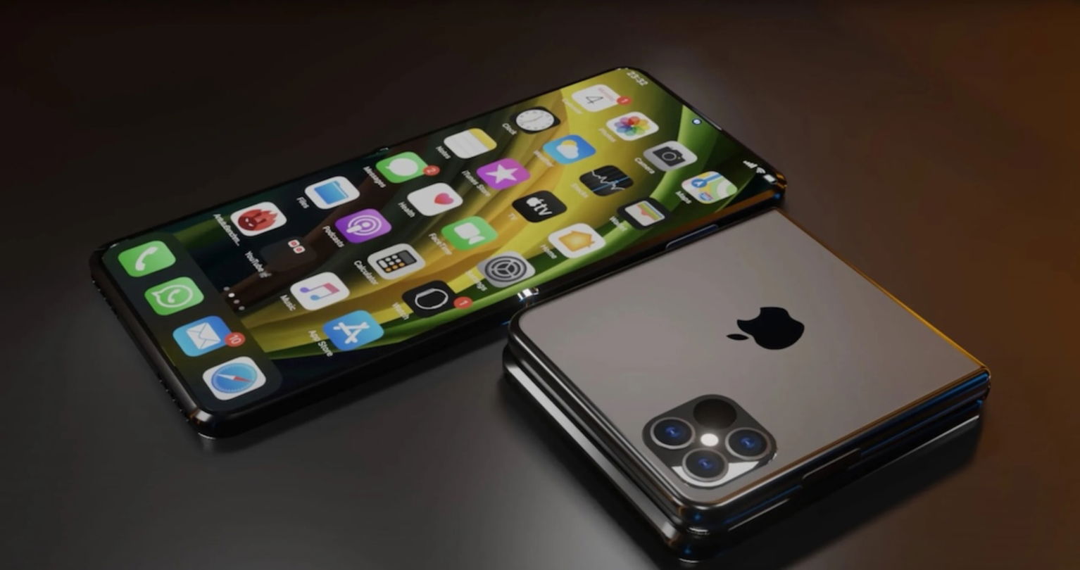 Concepto de un iPhone plegable y Face ID debajo de la pantalla