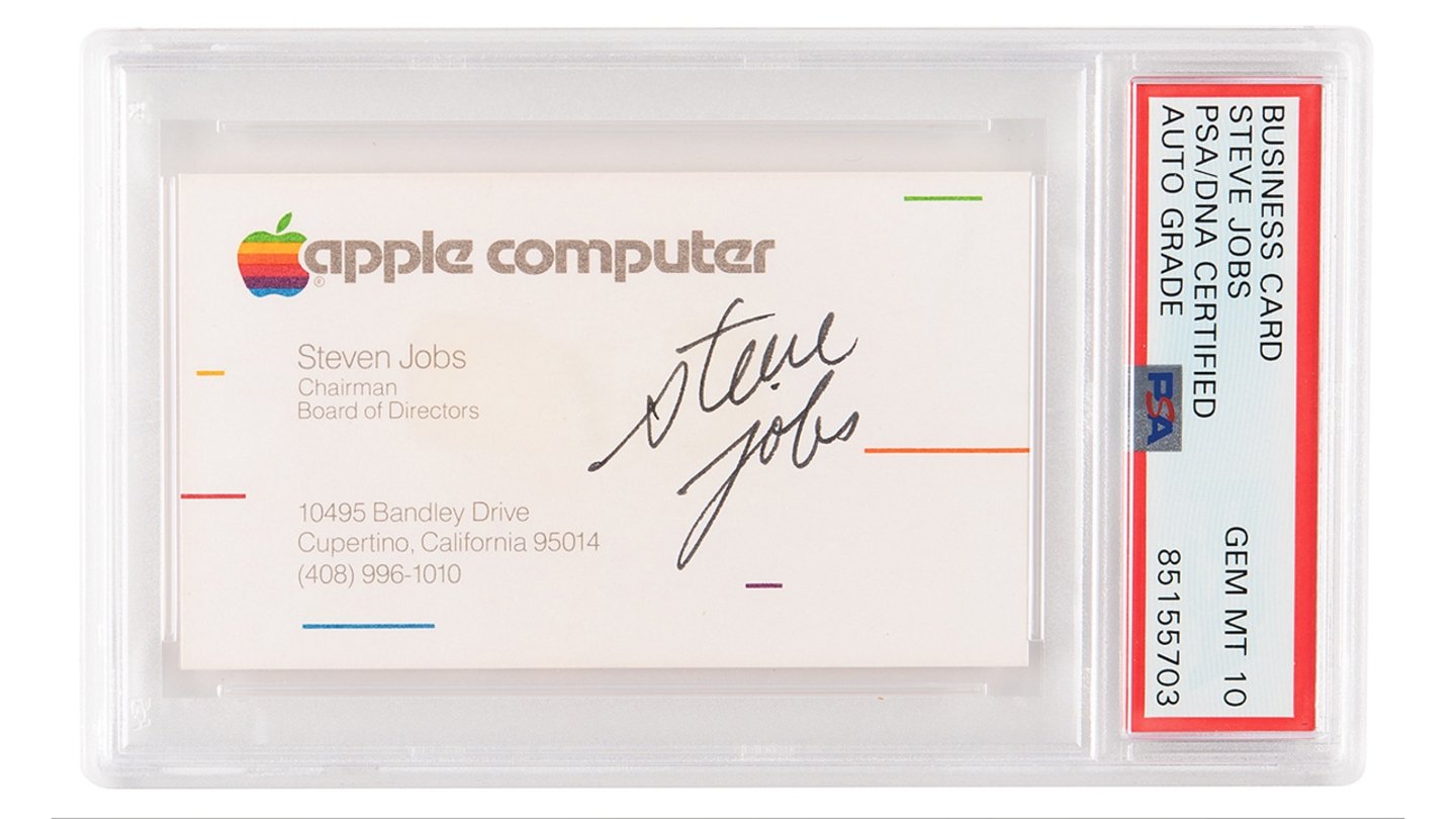 Tarjeta de Apple autografiadla por Steve Jobs