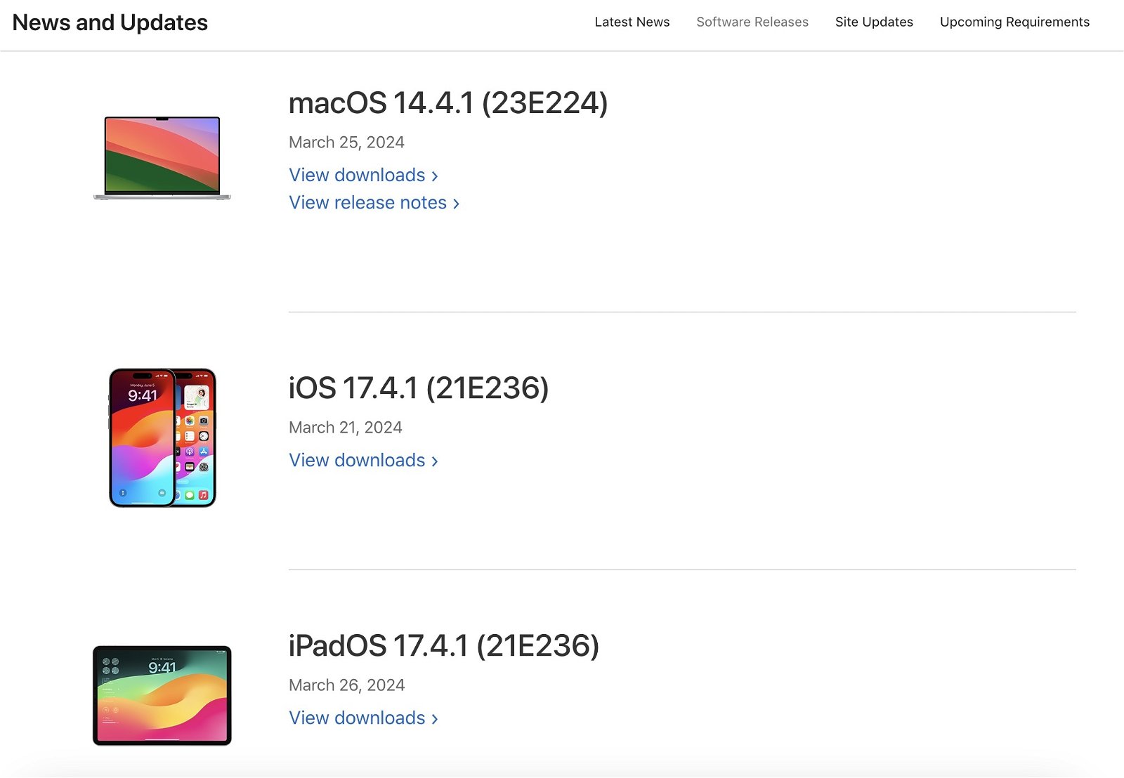 Últimos lanzamientos de SO en Apple, sorprende la fecha de iPadOS 17.4.1