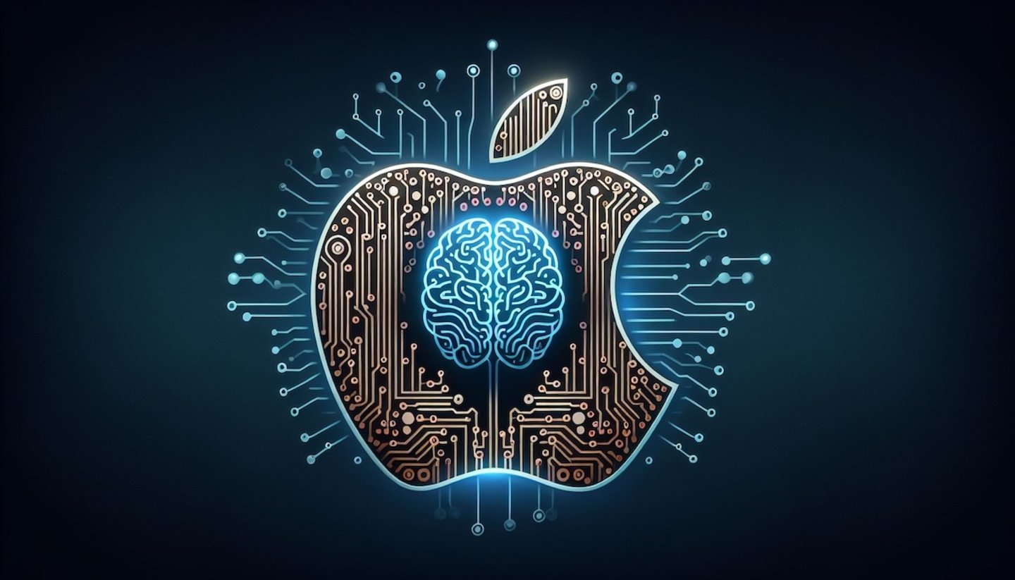 Logo de Apple conectado con un cerebro artificial