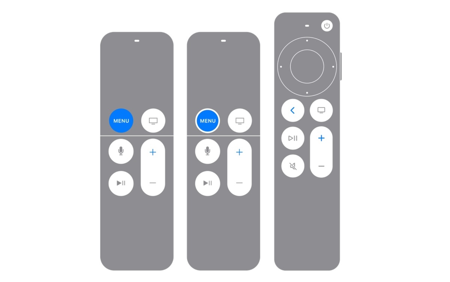 Diferentes generaciones de mandos a distancia del Apple TV