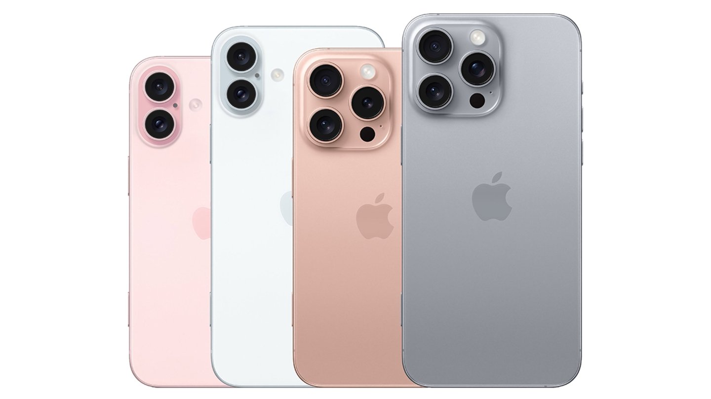 Concepto de los cuatro modelos de iPhone 16
