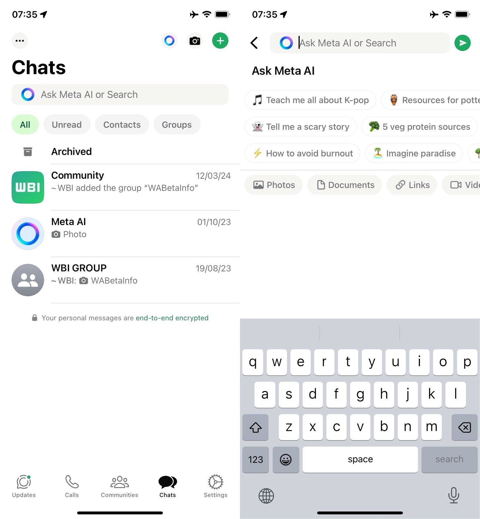 Meta IA presente en la ultima version de WhatsApp