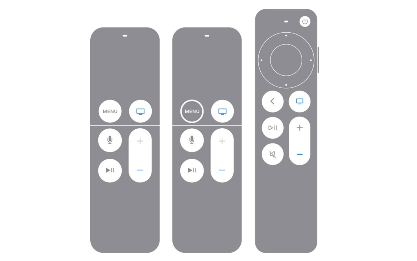 Tres controles de diferentes generaciones de Apple TV
