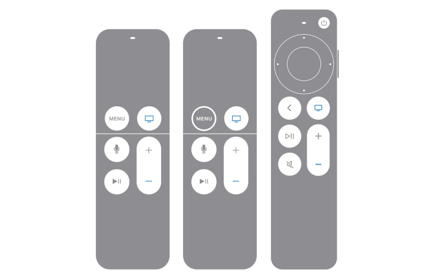 Tres controles de diferentes generaciones de Apple TV