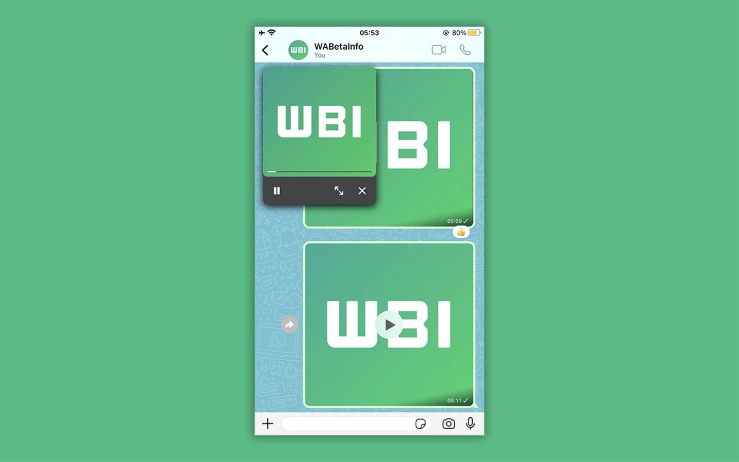 Captura de pantalla de WhatsApp mostrando ña nueva función de vídeo en PiP