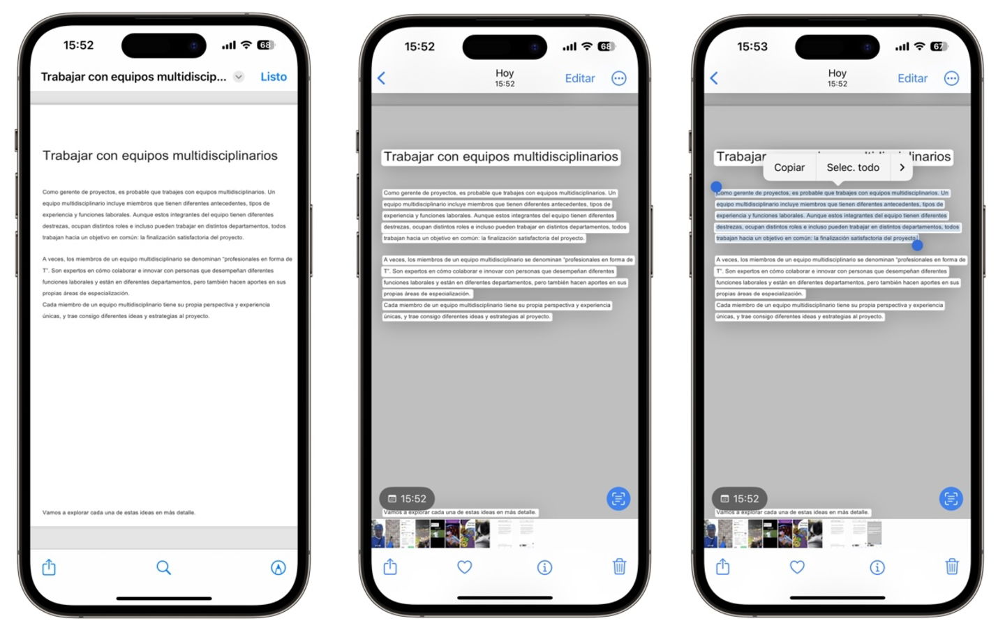 Live Text en iPhone a través de la captura de un PDF