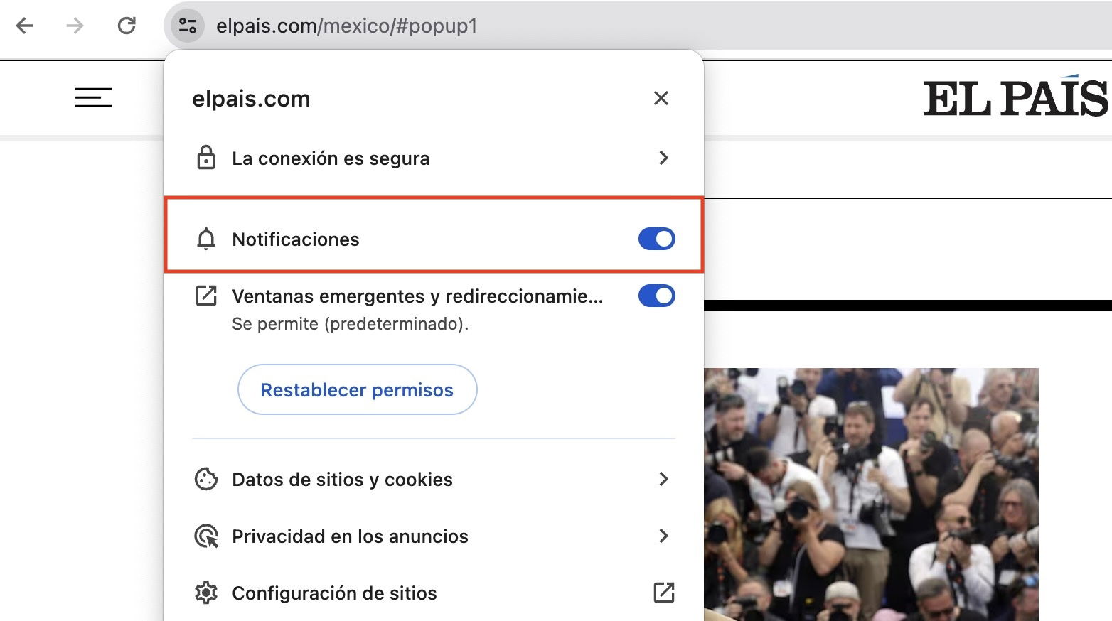 Ajustes rápidos de un sitio web Google Chrome