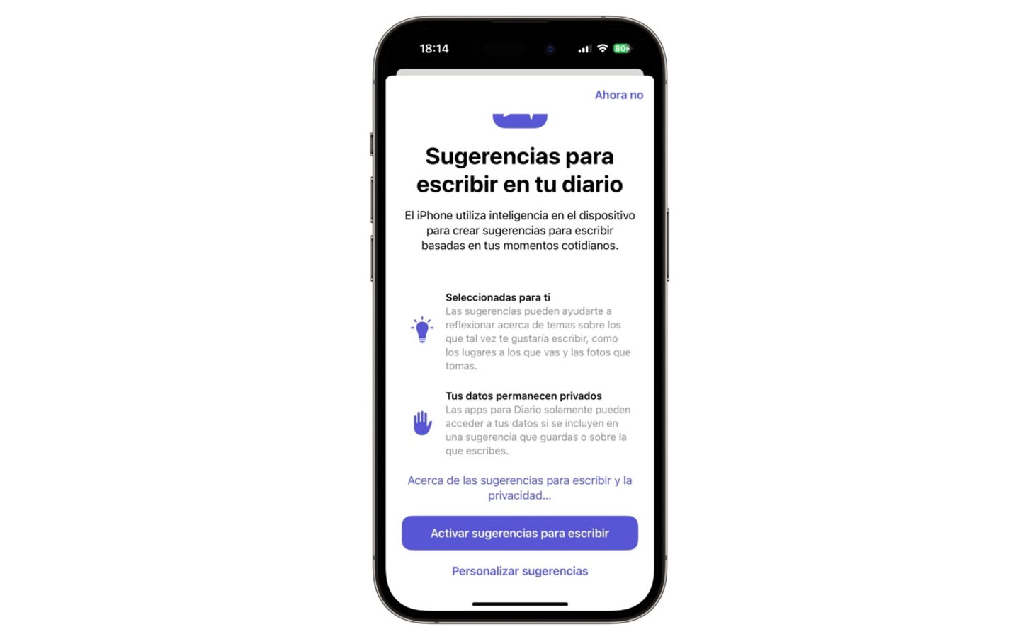 Pantalla de sugerencias app Diario