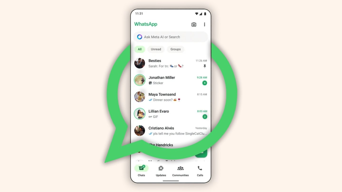 Captura de pantalla del nuevo diseño de WhatsApp