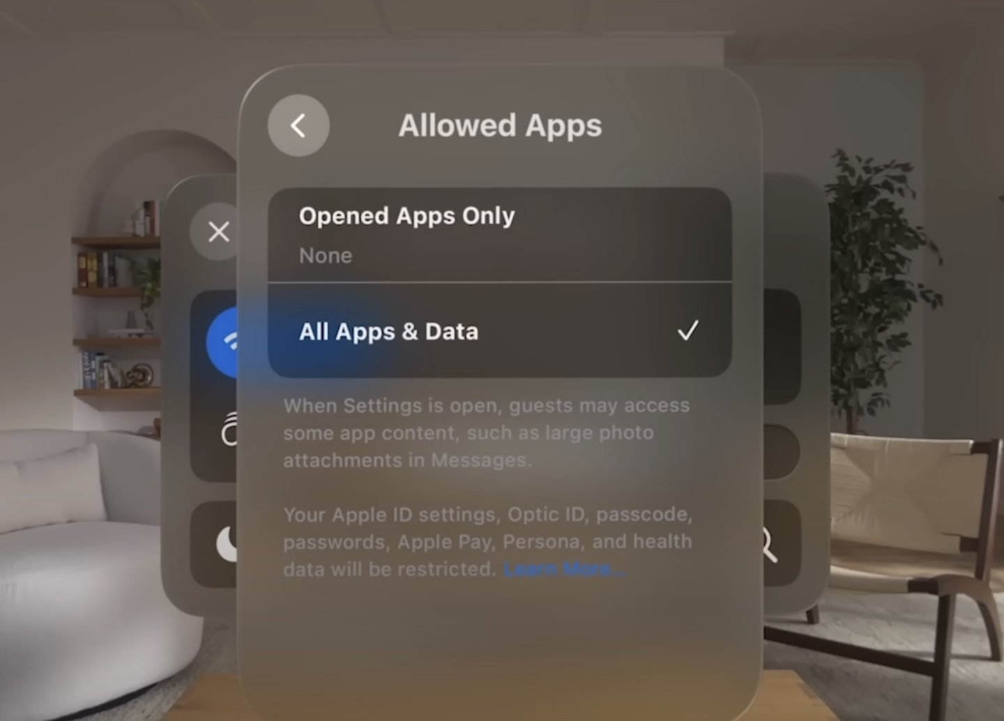 Ajuste de aplicaciones permitidas para invitados en Apple Vision Pro