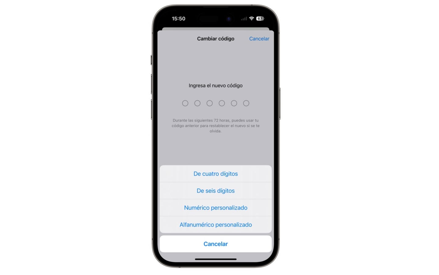 Opciones de código para proteger iPhone