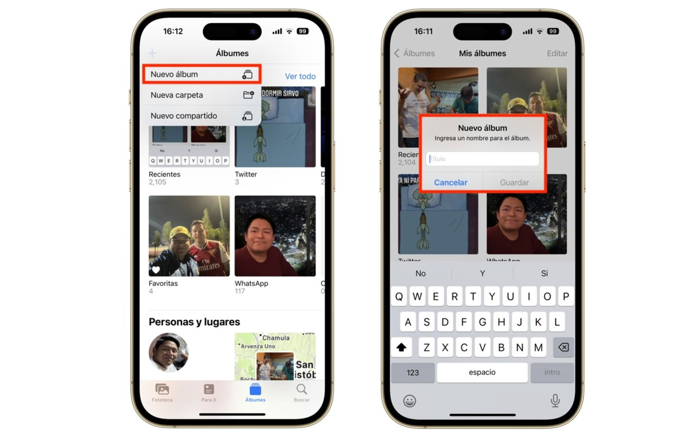 Crear álbum en Fotos de iPhone